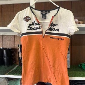 Harley-Davidson Orange and White Women's Top